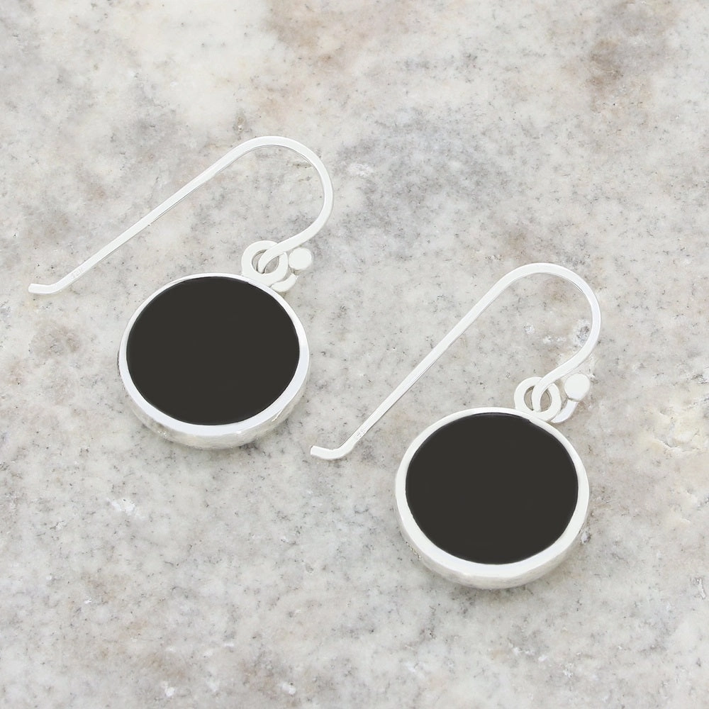 Derbyshire Blue John and Whitby Jet Sterling Silver Drop Earrings