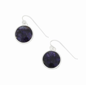 Derbyshire Blue John and Whitby Jet Sterling Silver Drop Earrings