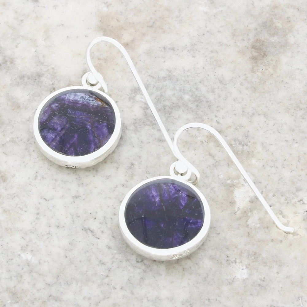 Derbyshire Blue John and Whitby Jet Sterling Silver Drop Earrings