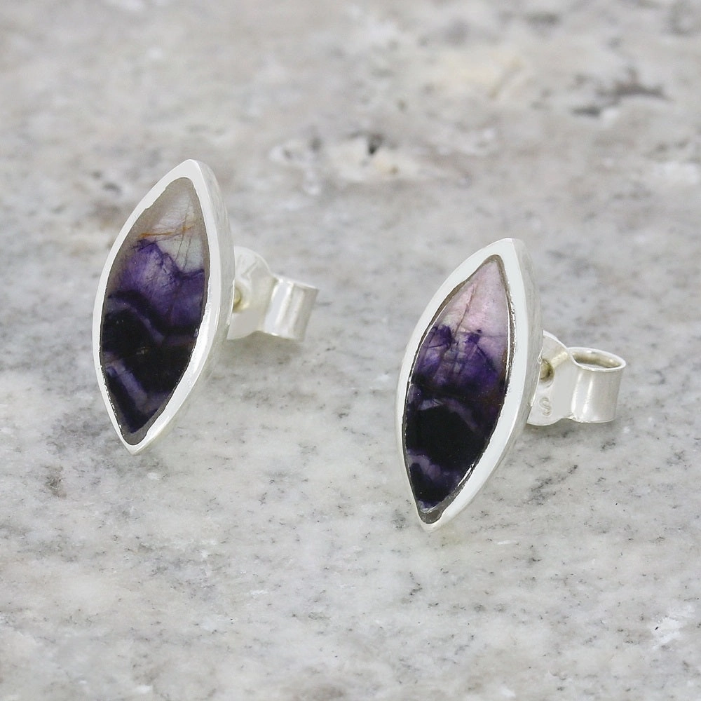 Derbyshire Blue John Sterling Silver Marquise Small Stud Earrings
