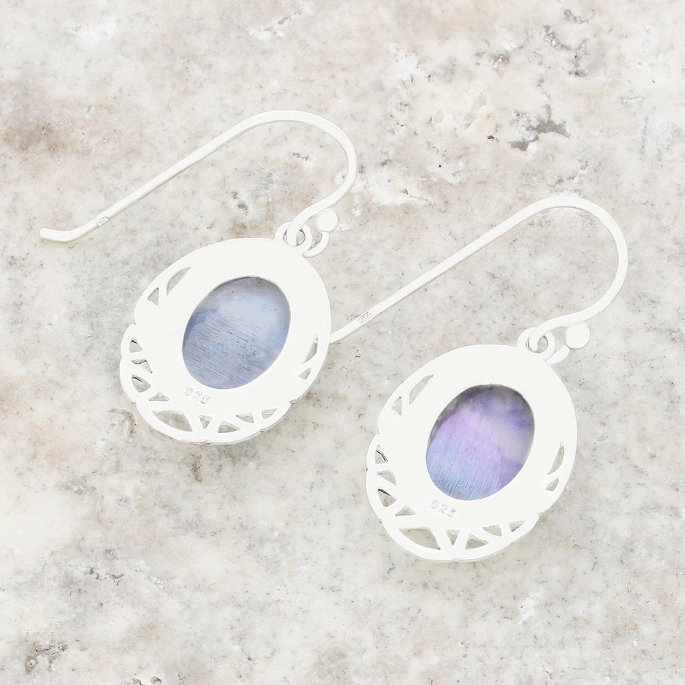 Derbyshire Blue John Sterling Silver Oval Celtic Drop Earrings