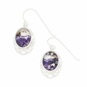 Derbyshire Blue John Sterling Silver Oval Celtic Drop Earrings