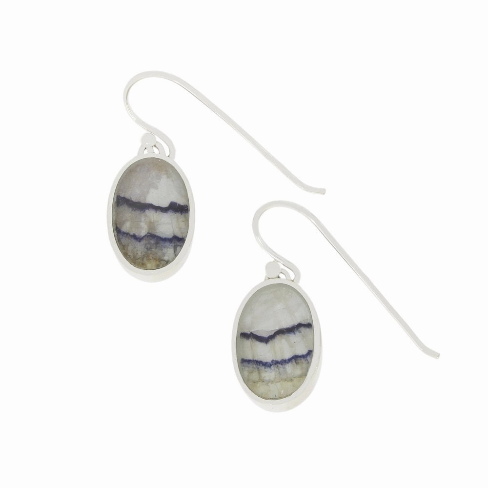 Derbyshire Blue John Sterling Silver Oval Drop Earrings