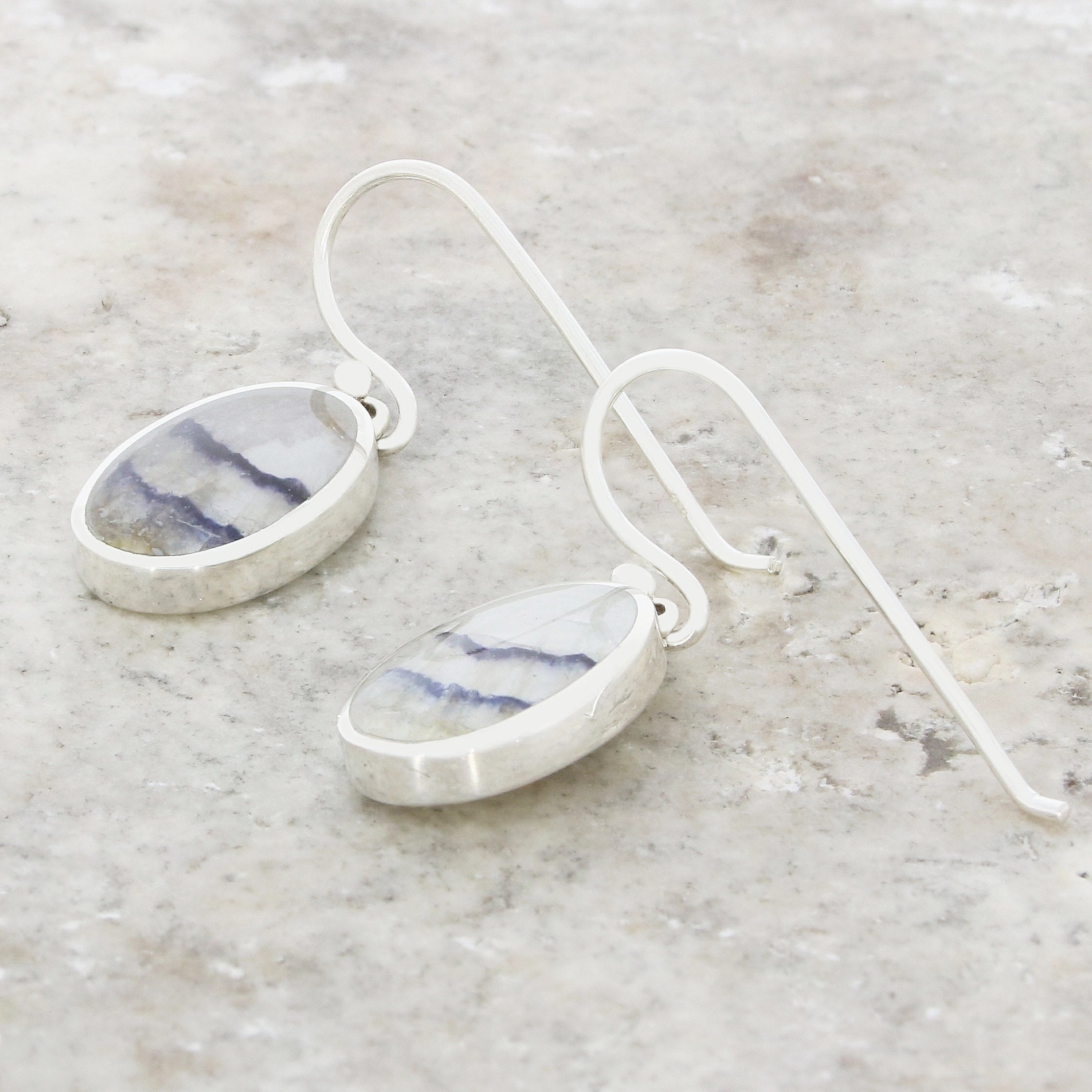 Derbyshire Blue John Sterling Silver Oval Drop Earrings