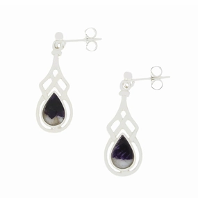 Derbyshire Blue John Sterling Silver Pear Shape Celtic Drop Earrings