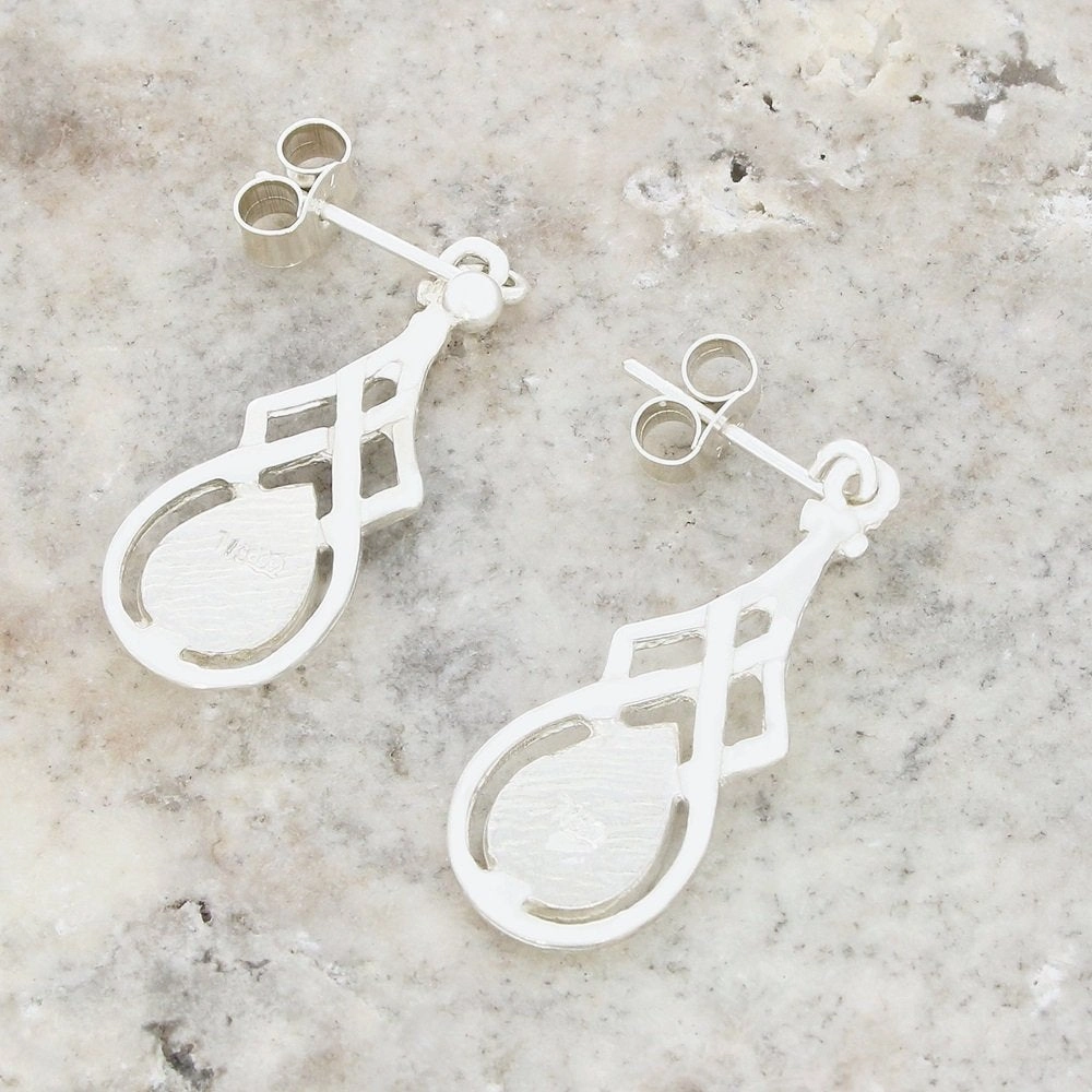 Derbyshire Blue John Sterling Silver Pear Shape Celtic Drop Earrings