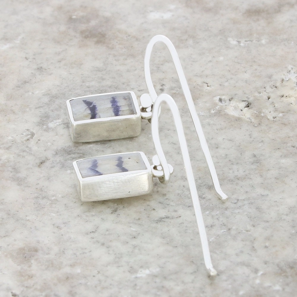Derbyshire Blue John Sterling Silver Rectangular Drop Earrings