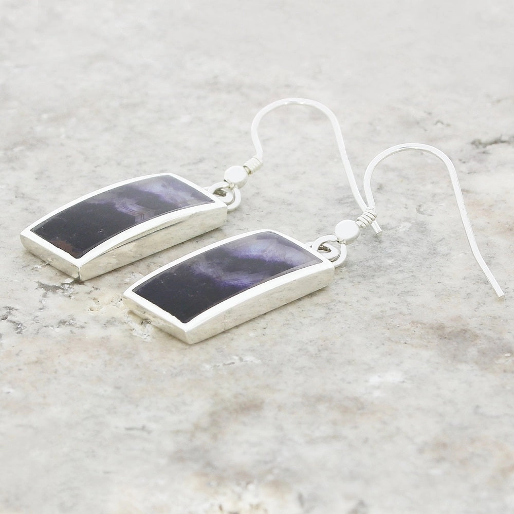 Derbyshire Blue John Sterling Silver Rectangular Drop Earrings