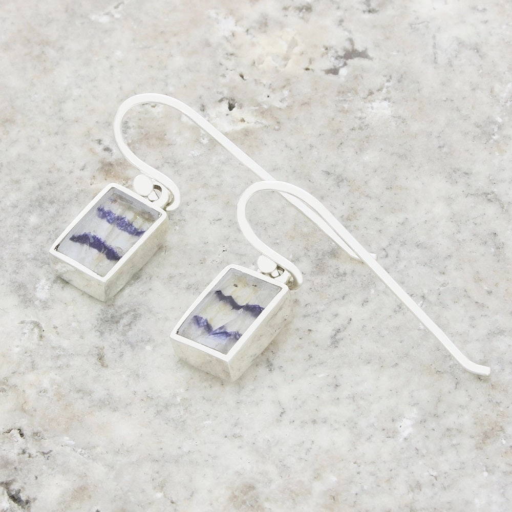 Derbyshire Blue John Sterling Silver Rectangular Drop Earrings