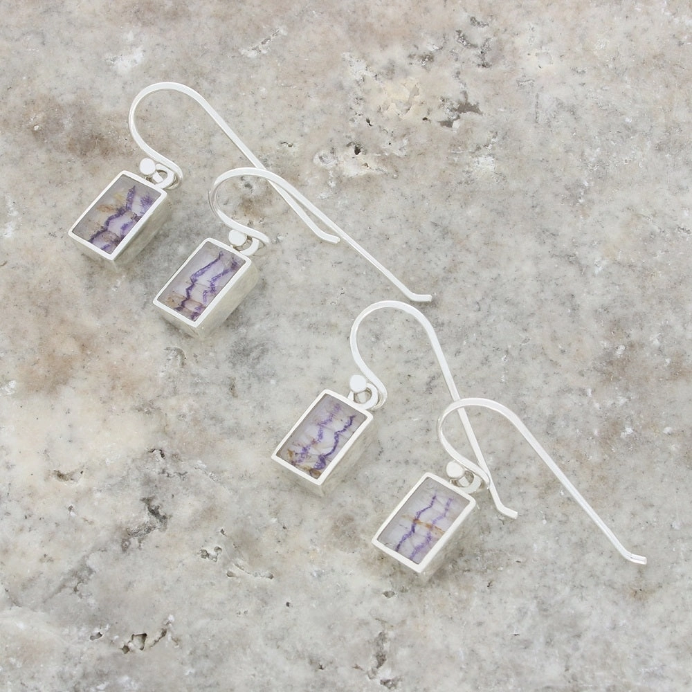 Derbyshire Blue John Sterling Silver Rectangular Drop Earrings