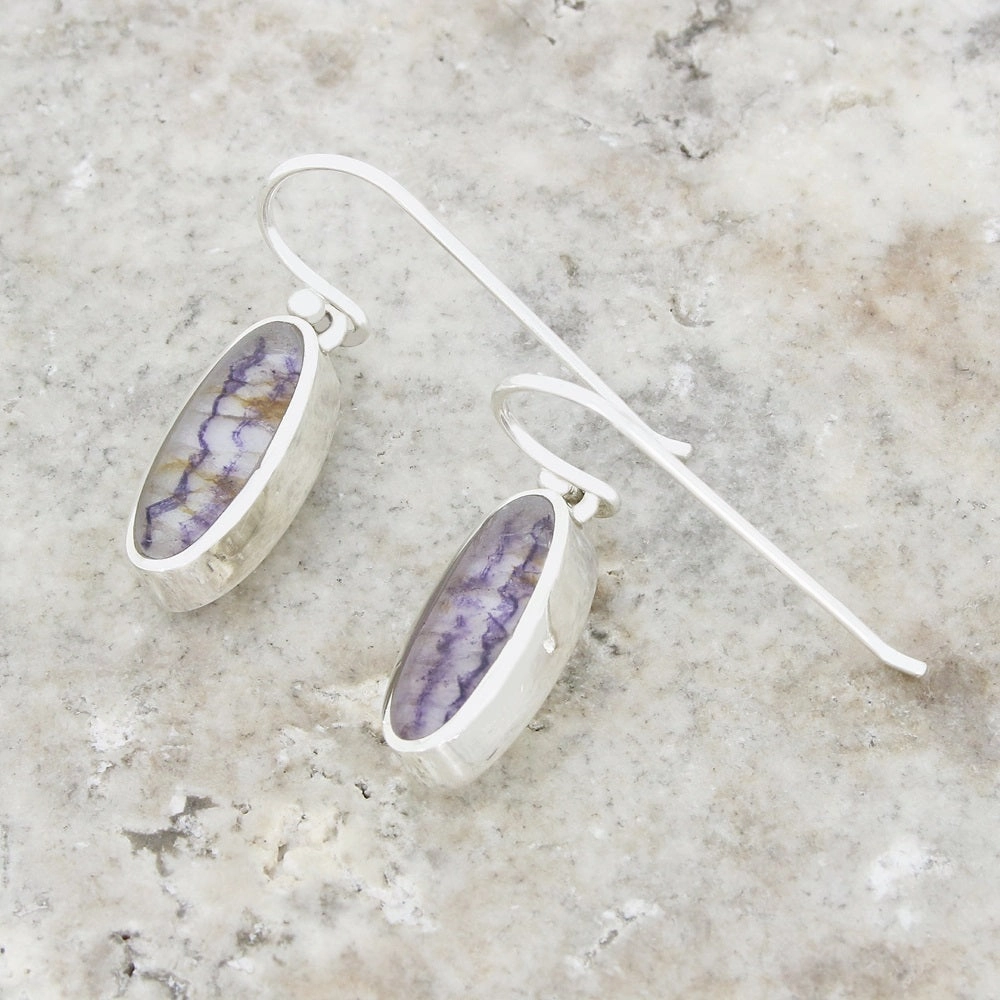Derbyshire Blue John Sterling Silver Slim Oval Drop Earrings