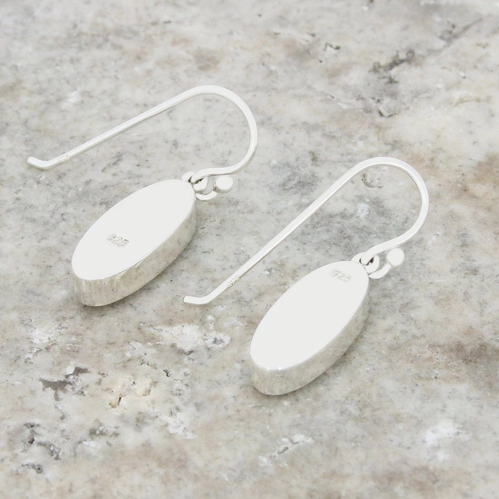 Derbyshire Blue John Sterling Silver Slim Oval Drop Earrings