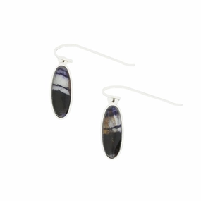 Derbyshire Blue John Sterling Silver Slim Oval Drop Earrings