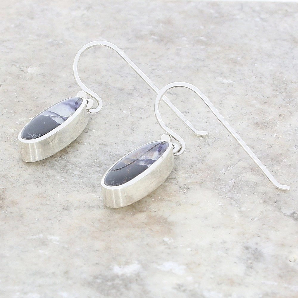 Derbyshire Blue John Sterling Silver Slim Oval Drop Earrings