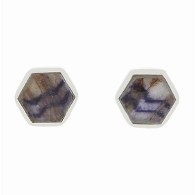 Derbyshire Blue John Sterling Silver Small Hexagonal Stud Earrings
