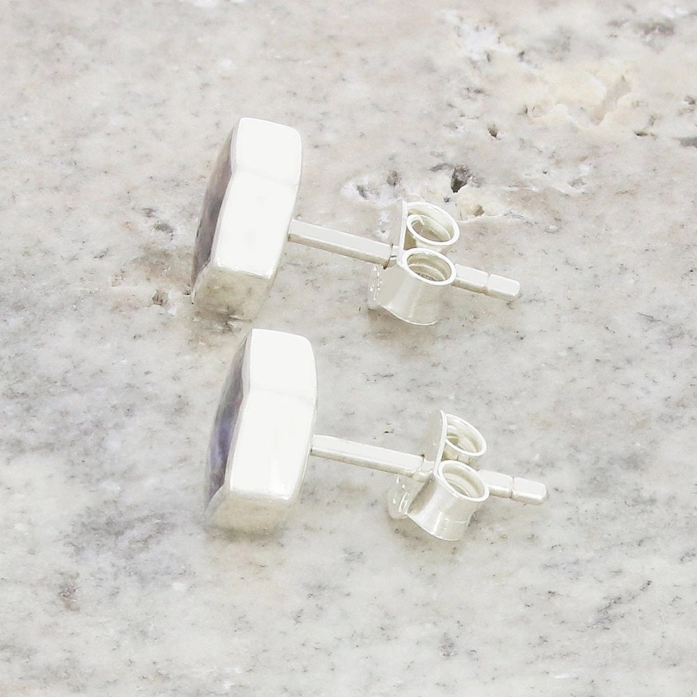 Derbyshire Blue John Sterling Silver Small Hexagonal Stud Earrings