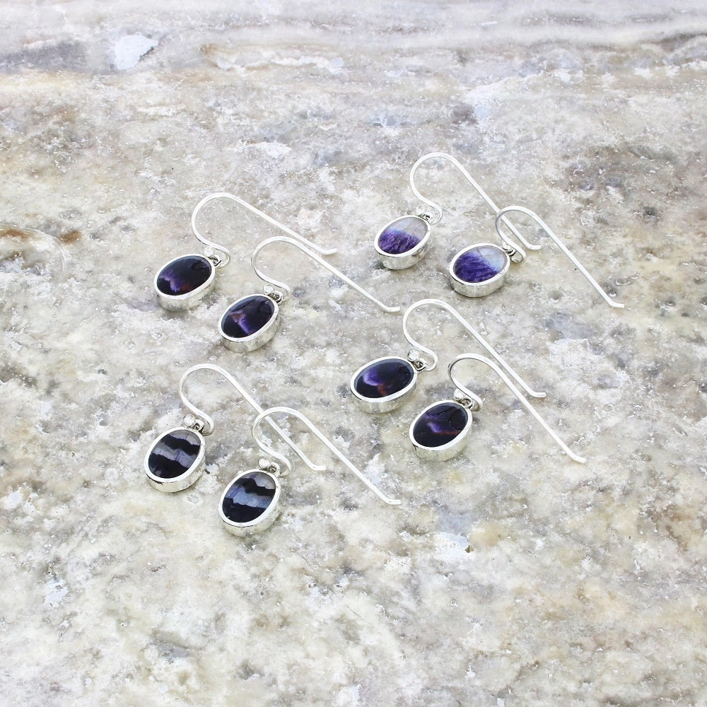 Derbyshire Blue John Sterling Silver Small Oval Drop Earrings