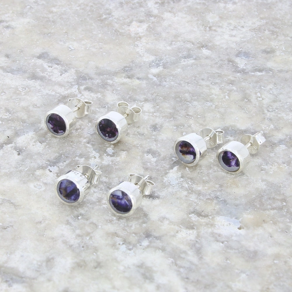 Derbyshire Blue John Sterling Silver Small Round Stud Earrings