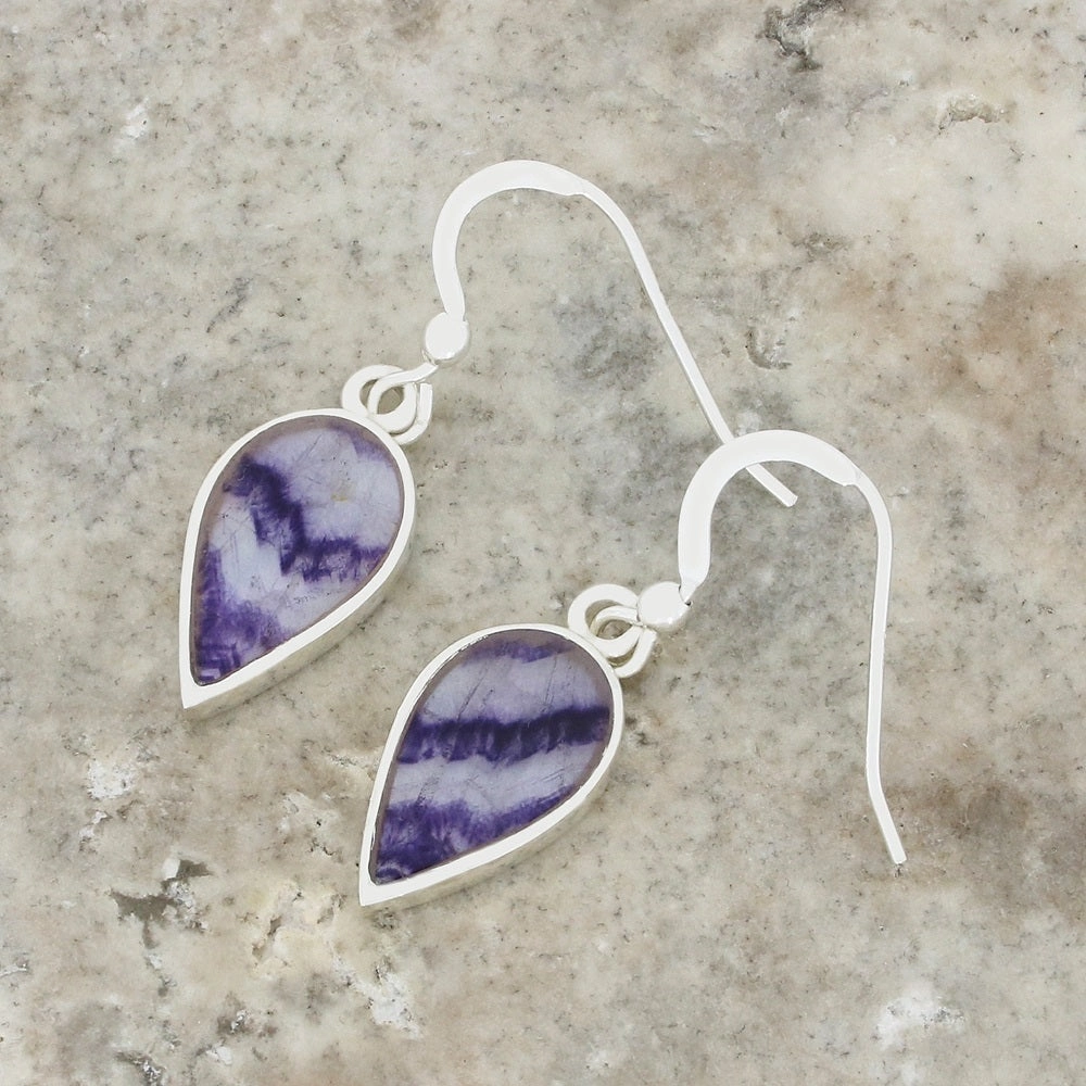 Derbyshire Blue John Sterling Silver Teardrop Drop Earrings