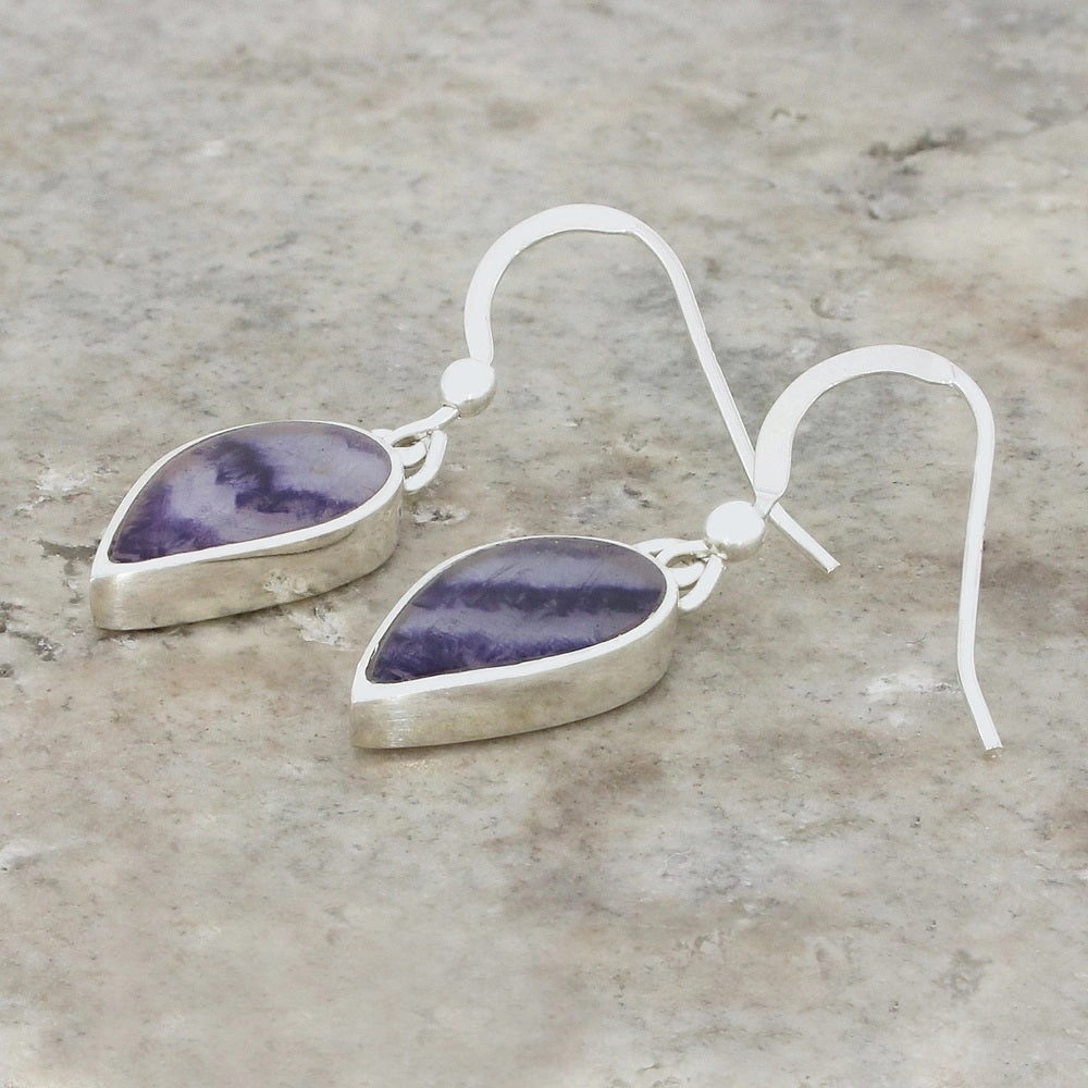 Derbyshire Blue John Sterling Silver Teardrop Drop Earrings