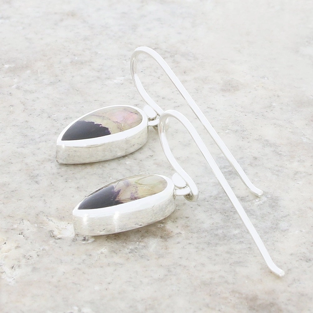 Derbyshire Blue John Sterling Silver Teardrop Shape Drop Earrings
