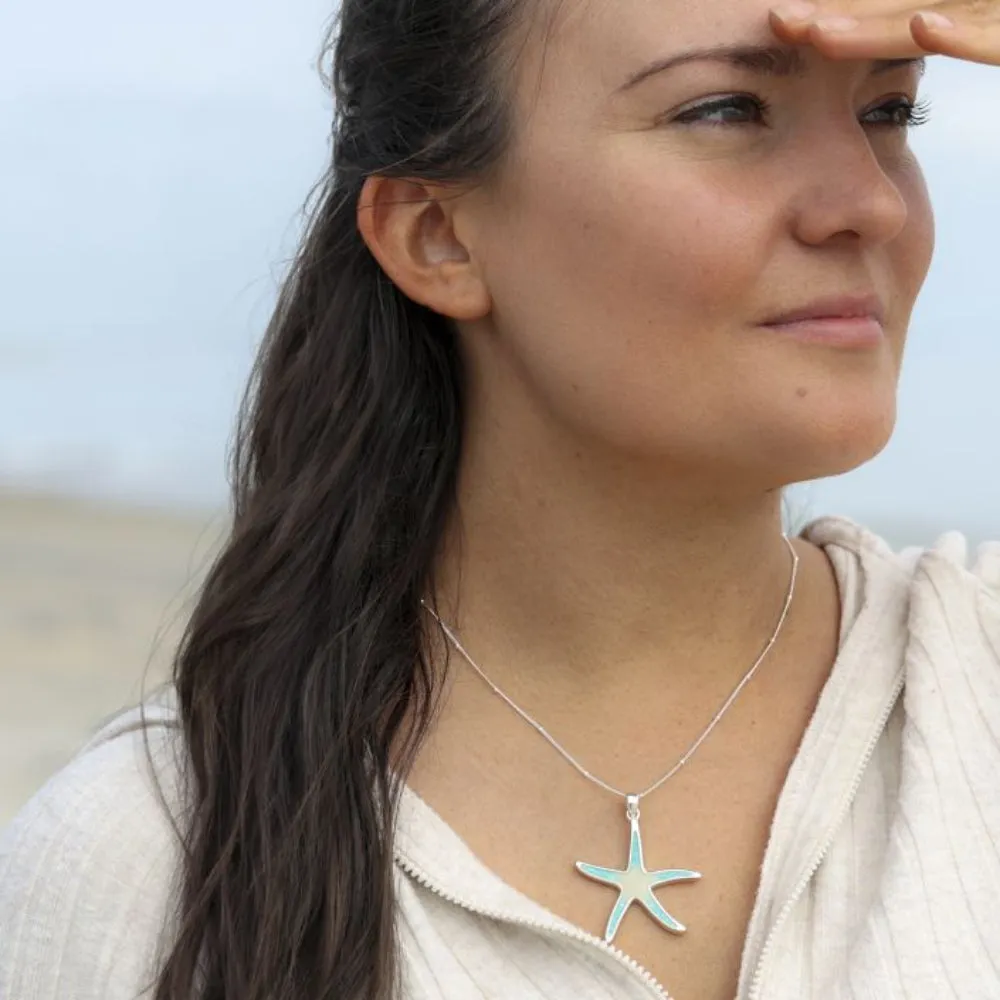 Dune Jewelry Sterling Silver Turquoise Gradient Starfish Pendant Necklace - Ocean City