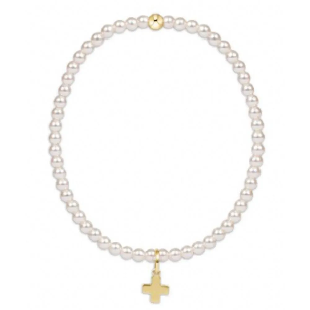 enewton 5.5" egirl Classic Pearl 3mm Bead Bracelet - Signature Cross Gold Charm
