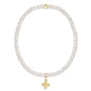 enewton 5.5" egirl Classic Pearl 3mm Bead Bracelet - Signature Cross Gold Charm