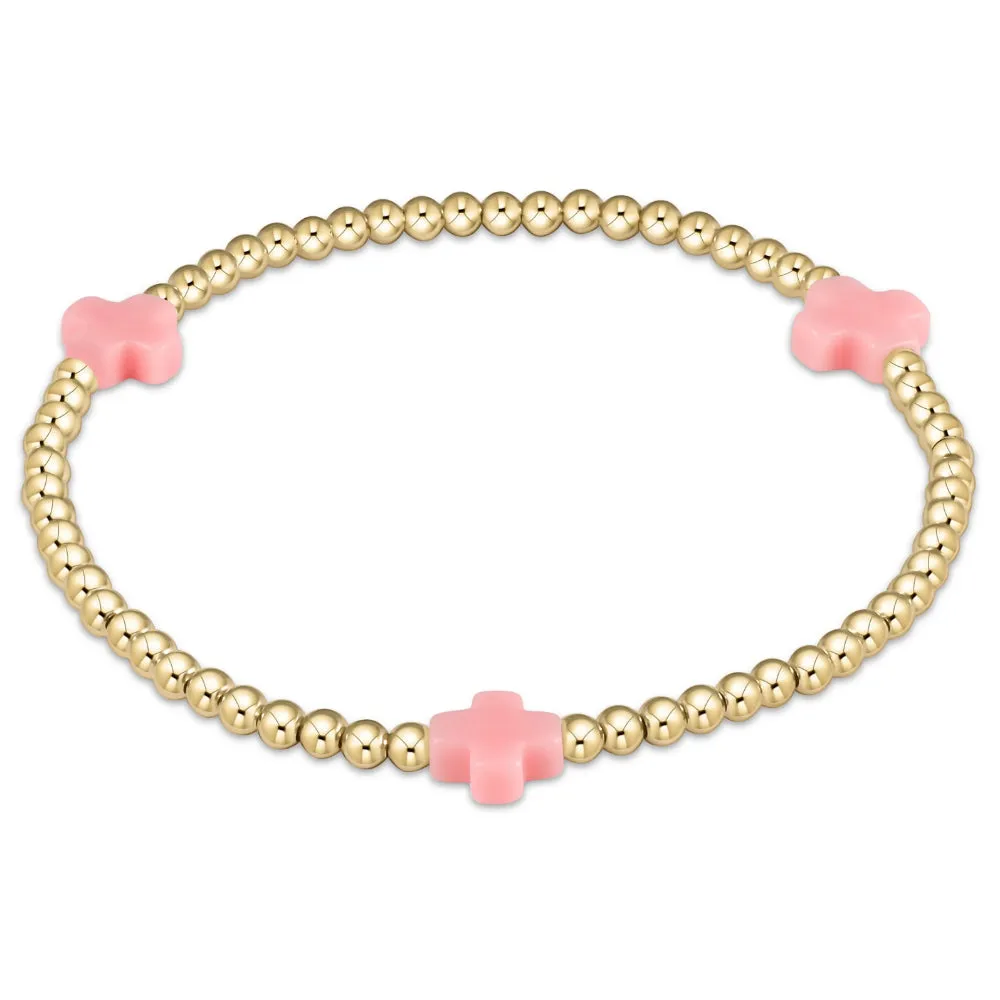 enewton 5.5" egirl Signature Cross Gold Pattern 3mm Bead Bracelet - Pink