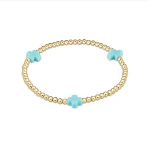 enewton 5.5" egirl Signature Cross Gold Pattern 3mm Bead Bracelet - Turquoise