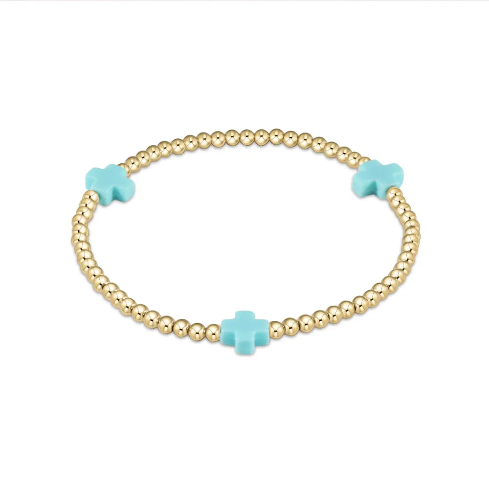 enewton 5.5" egirl Signature Cross Gold Pattern 3mm Bead Bracelet - Turquoise