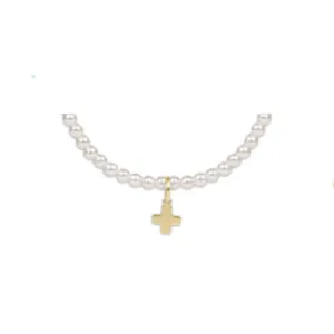 enewton 6.25" Classic Pearl 3mm Bead Bracelet - Signature Cross Gold Charm