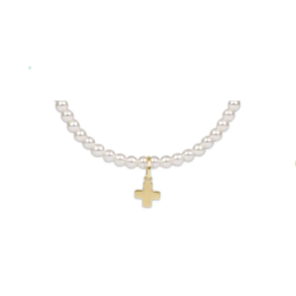 enewton 6.25" Classic Pearl 3mm Bead Bracelet - Signature Cross Gold Charm
