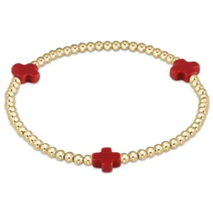 enewton 6.25" Signature Cross Gold Pattern 3mm Bead Bracelet - Red