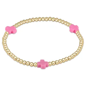 enewton 6.5" Signature Cross Gold Pattern 3mm Bead Bracelet - Bright Pink