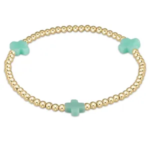 enewton 6.5" Signature Cross Gold Pattern 3mm Bead Bracelet - Mint
