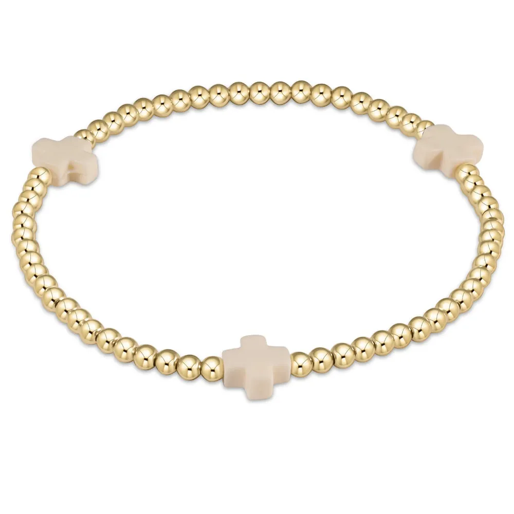 enewton 6.5" Signature Cross Gold Pattern 3mm Bead Bracelet - Off White
