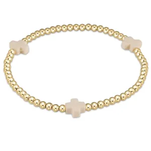 enewton 6.5" Signature Cross Gold Pattern 3mm Bead Bracelet - Off White
