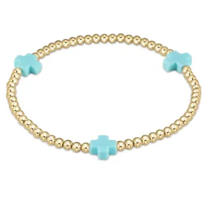 enewton 6.5" Signature Cross Gold Pattern 3mm Bead Bracelet - Turquoise