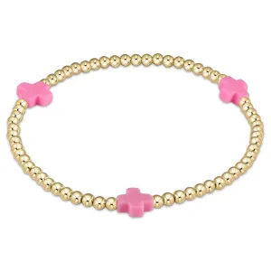 enewton 7.25" extends Signature Cross Gold Pattern 3mm Bead Bracelet - Bright Pink
