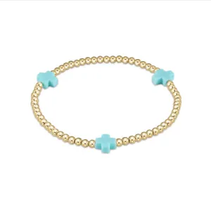 enewton 7.25" extends Signature Cross Gold Pattern 3mm Bead Bracelet - Turquoise