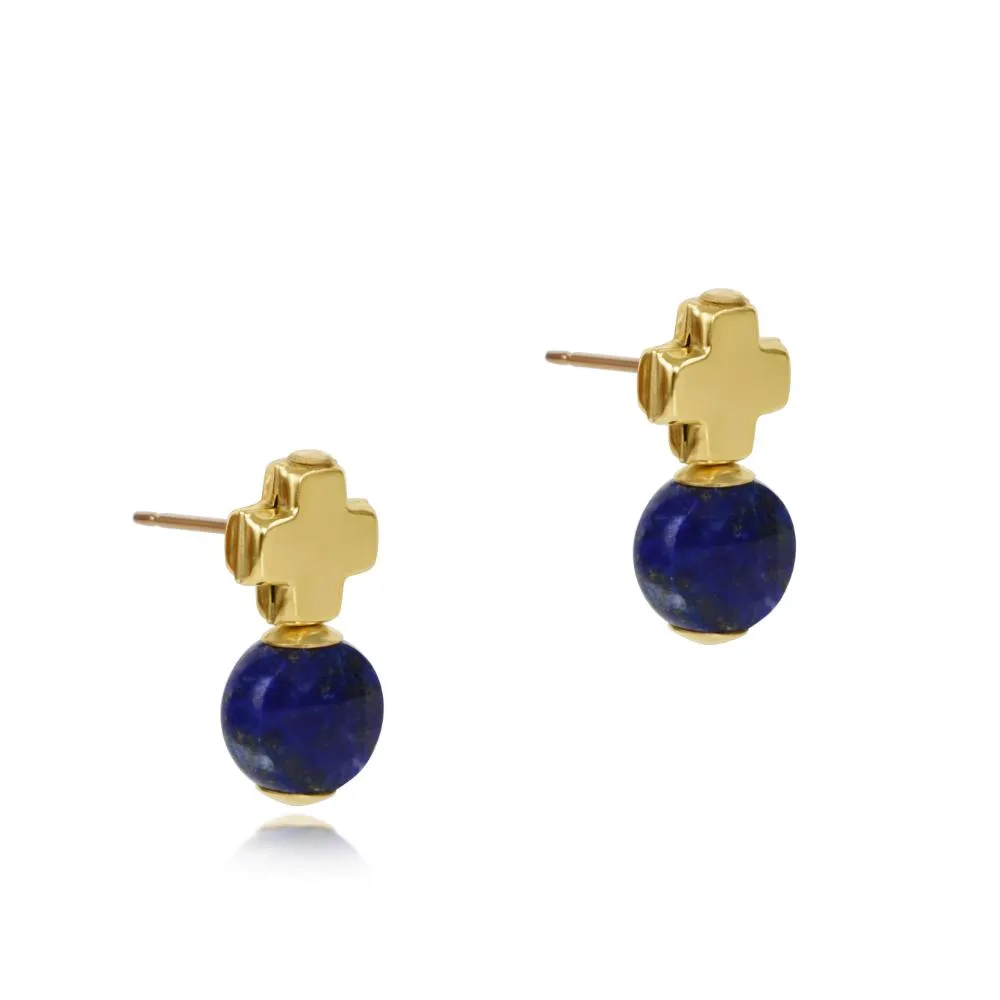 enewton Signature Cross Gold Stud - Lapis