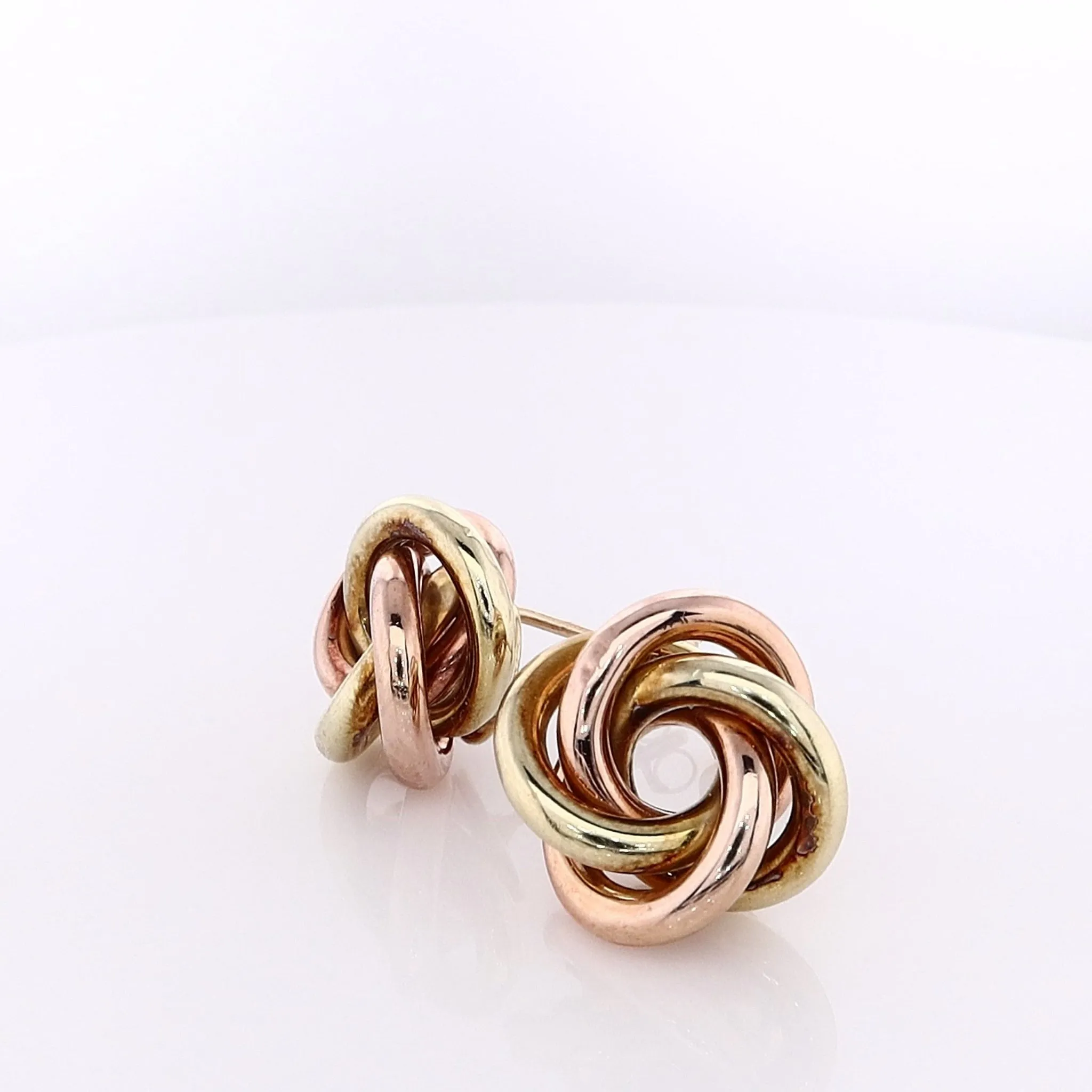 Estate 14 Karat Rose and Yellow Gold Polished Love Knot Stud Earrings