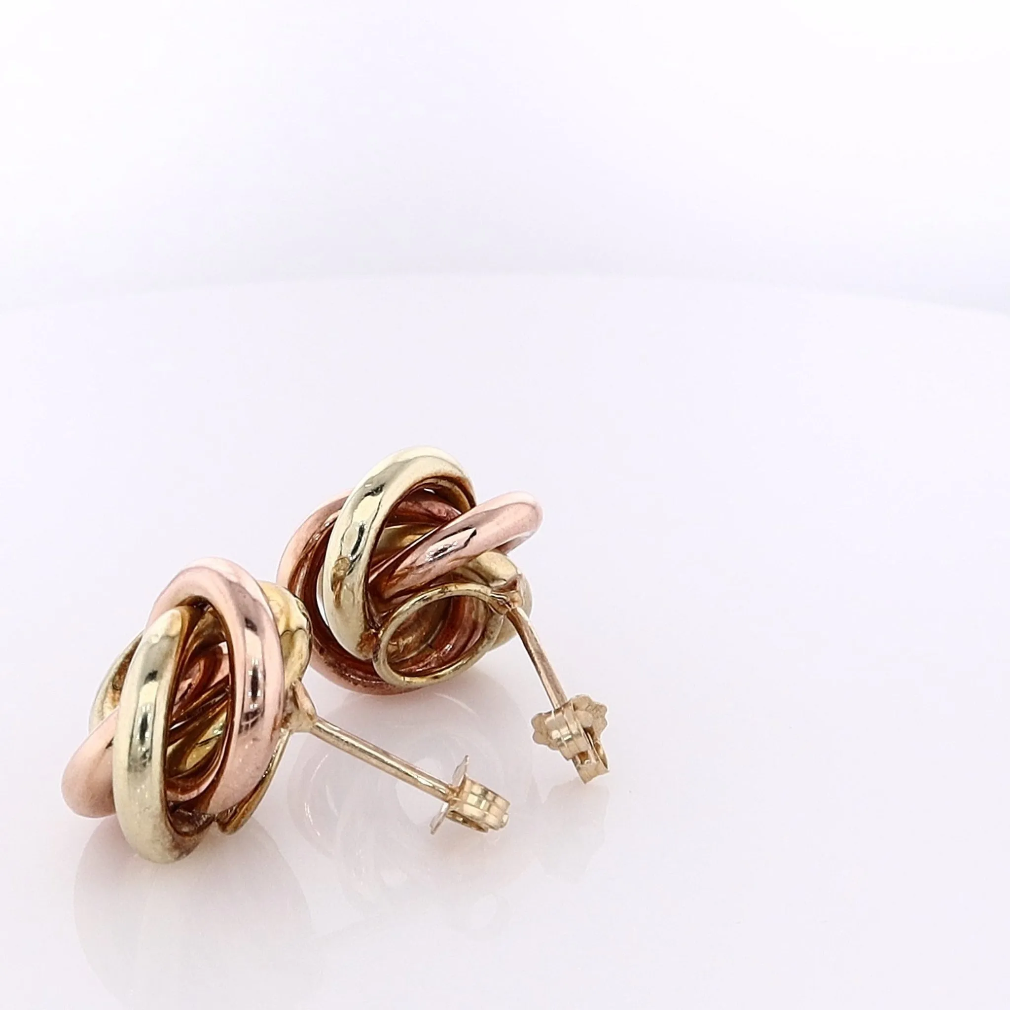 Estate 14 Karat Rose and Yellow Gold Polished Love Knot Stud Earrings