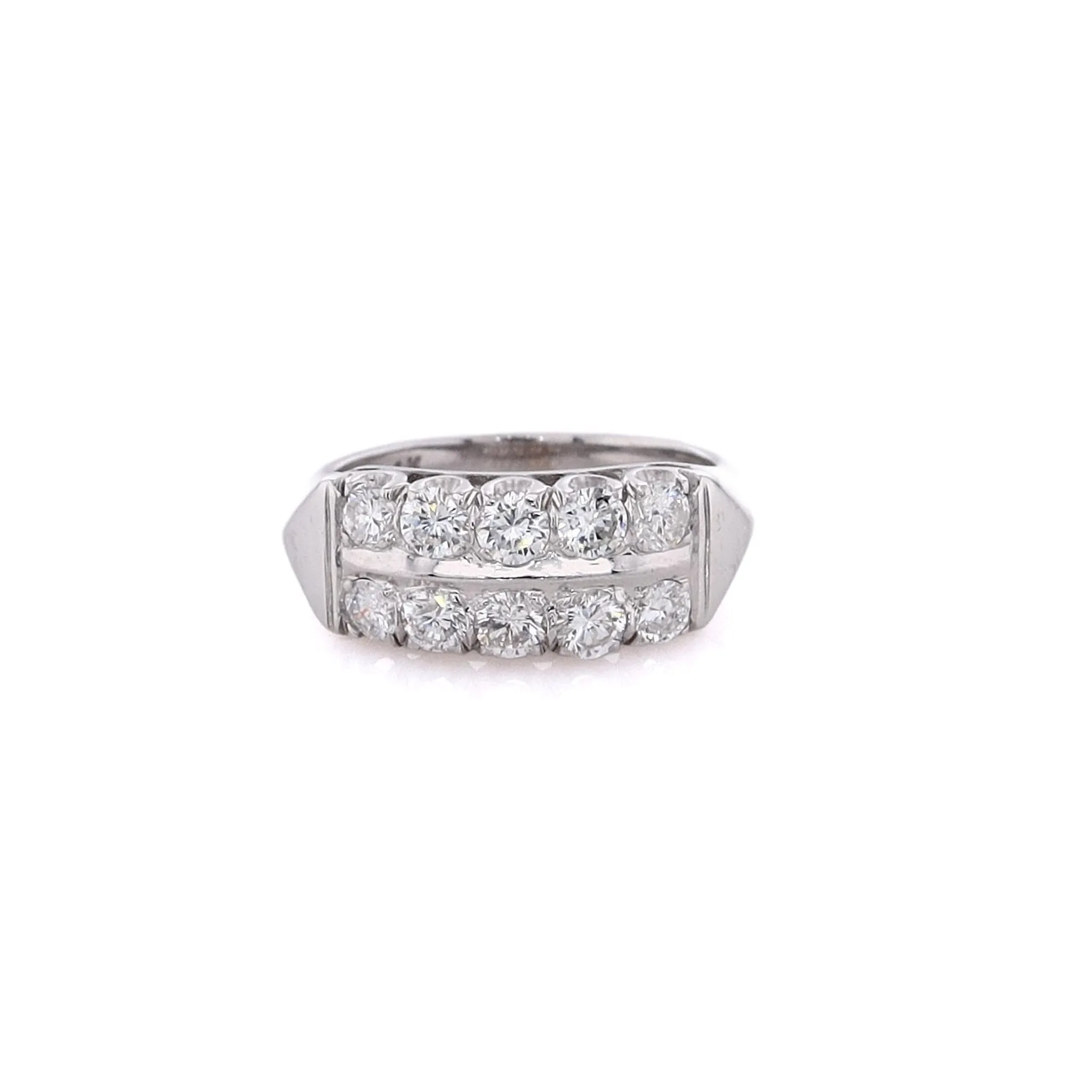 Estate 14 Karat White Gold 2 Row Diamond Ring