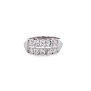 Estate 14 Karat White Gold 2 Row Diamond Ring