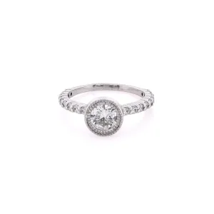 Estate 14 Karat White Gold Diamond Milgrain Engagement Ring