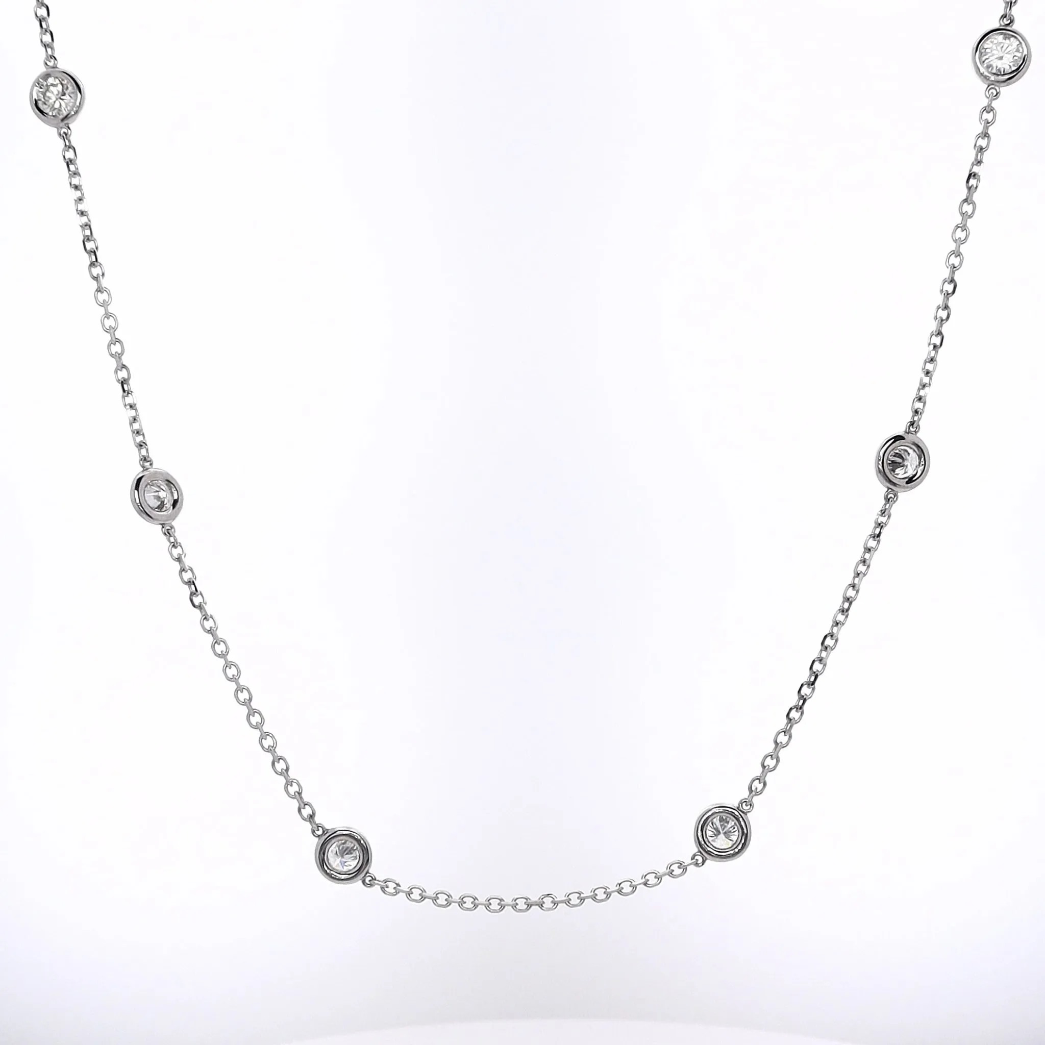 Estate 14 Karat White Gold Diamonds by the Yard Pendant Necklace||