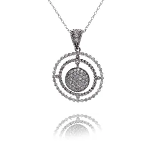 Estate 14 Karat White Gold Triple Circle Diamond Pendant Necklace