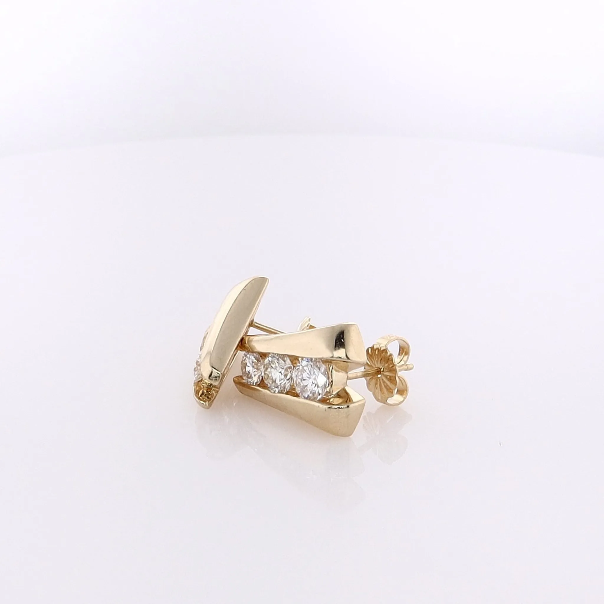 Estate 14 Karat Yellow Gold Inverted "V" Diamond Earrings